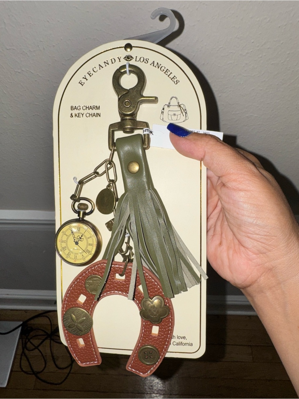 Olive Tassel Key & Card Holder with Brown Horseshoe Charm